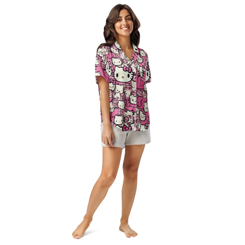 Pink Bow Parade on Women's Short Sleeve Pajama Top — Front