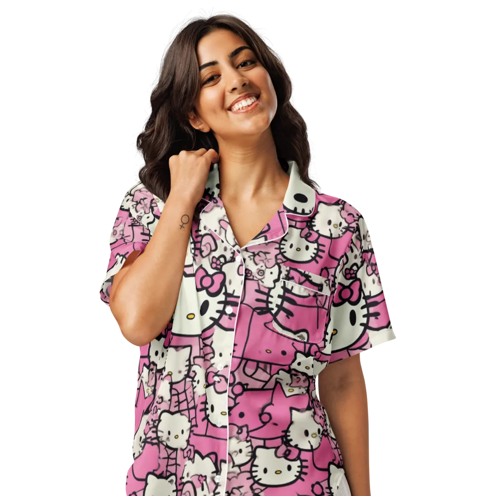 Pink Bow Parade on Women's Short Sleeve Pajama Top — Front