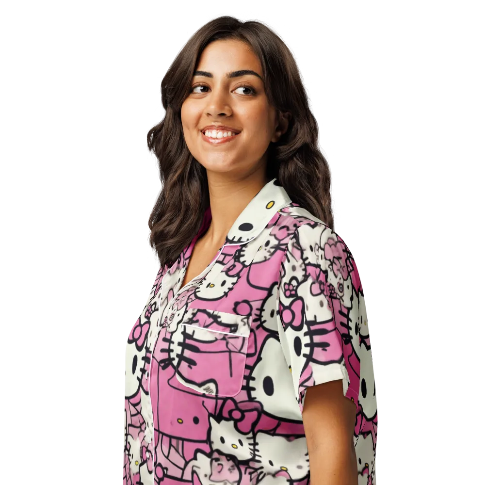 Pink Bow Parade on Women's Short Sleeve Pajama Top — Left Front