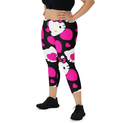 Neon Kitty Hearts on a Capri Leggings