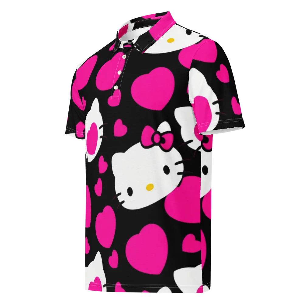 Neon Kitty Hearts on Men's Slim Fit Polo Shirt — Left Front