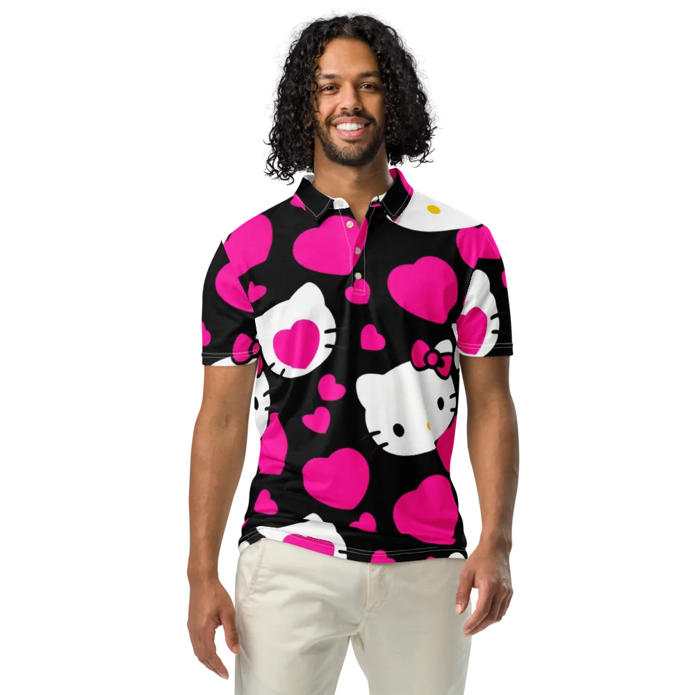 Neon Kitty Hearts on Men's Slim Fit Polo Shirt — Front