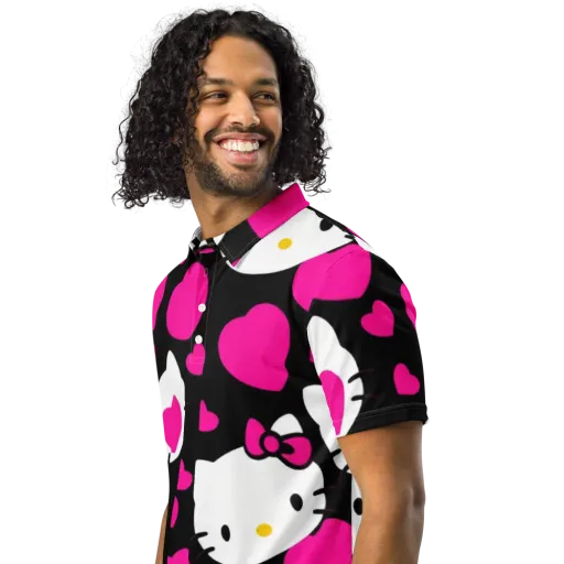 Neon Kitty Hearts on a Men's Slim Fit Polo Shirt