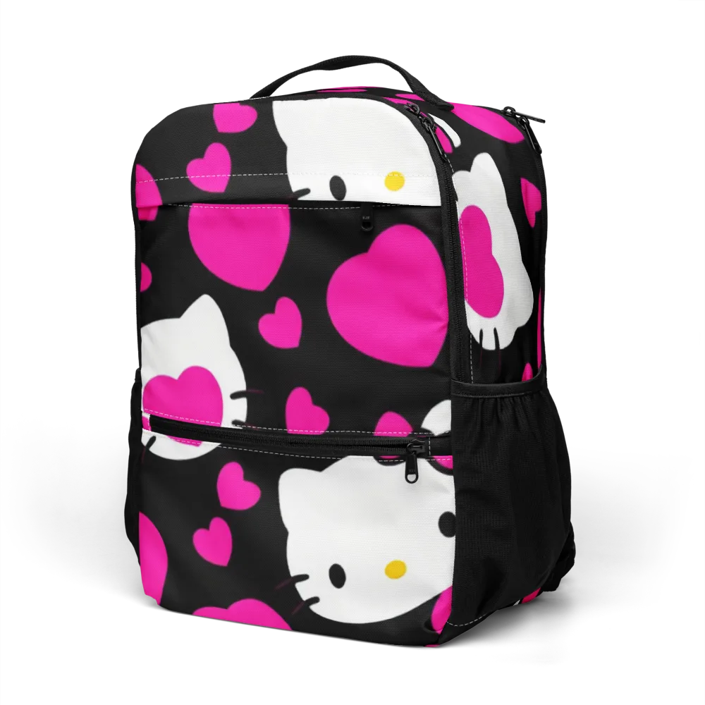 Neon Kitty Hearts on Utility Backpack — Left Front