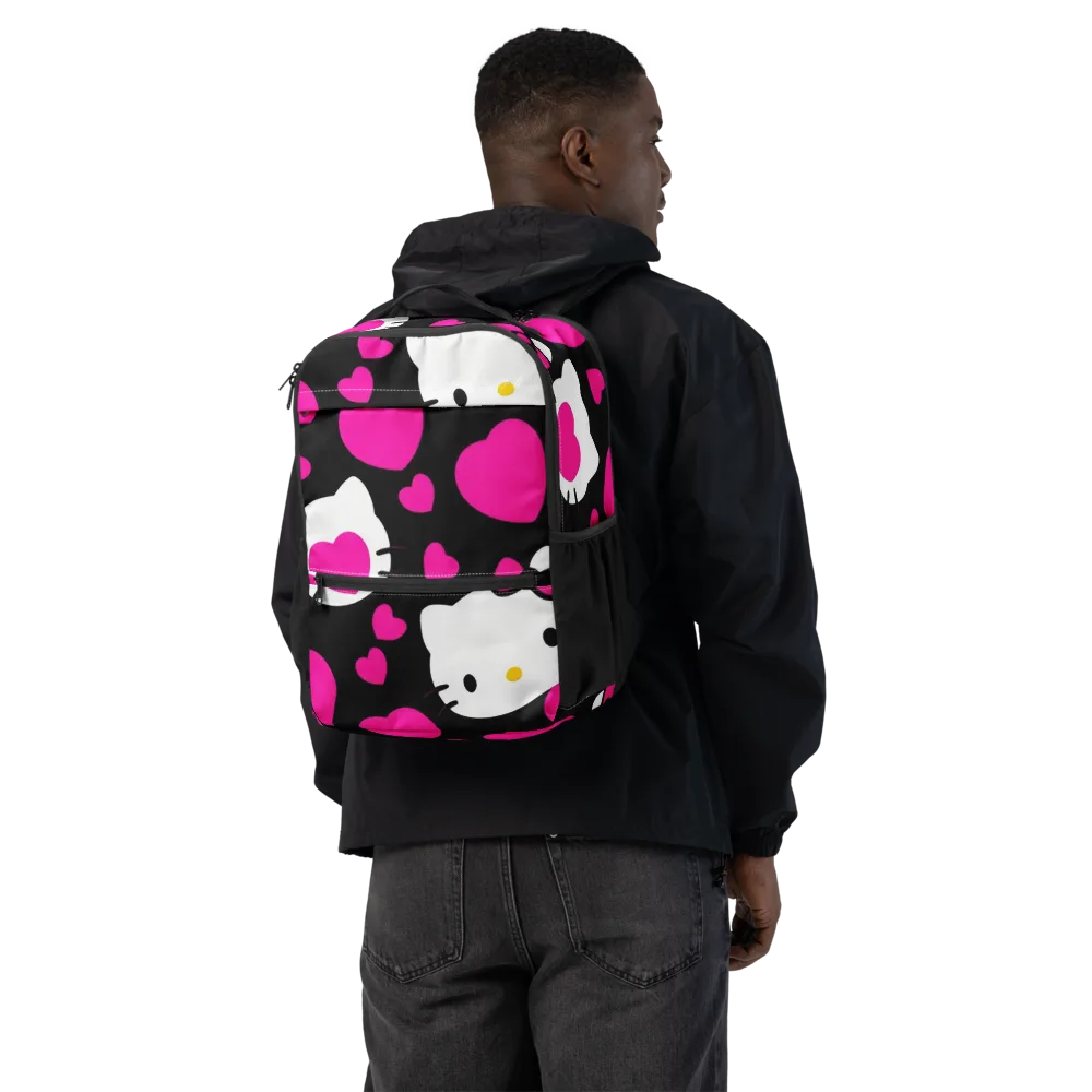 Neon Kitty Hearts on Utility Backpack — Back