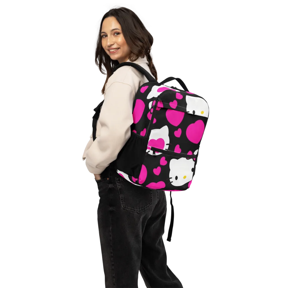 Neon Kitty Hearts on Utility Backpack — Back