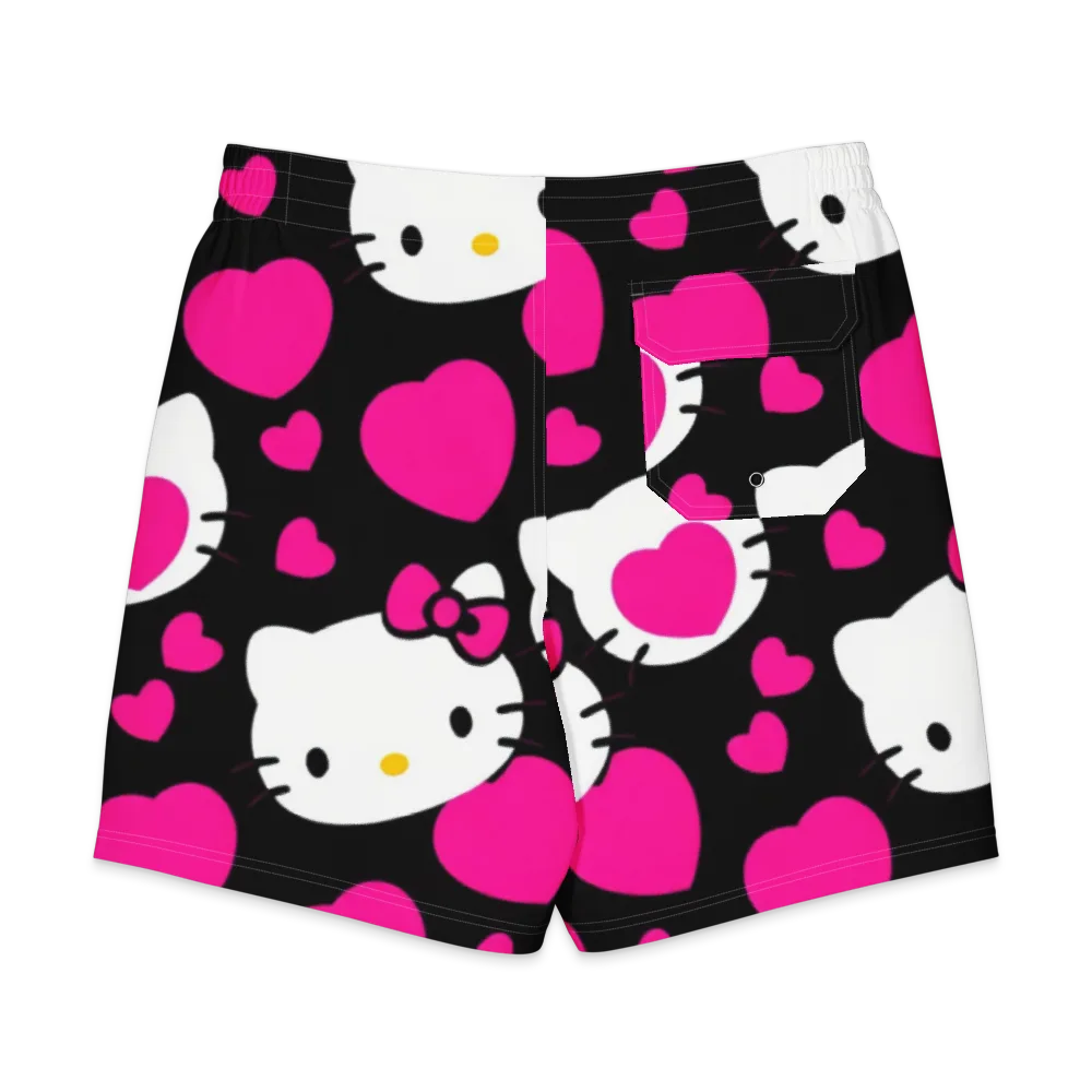 Neon Kitty Hearts on Men's Board Shorts — Back