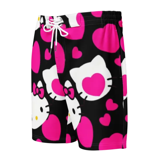 Neon Kitty Hearts on a Men's Board Shorts