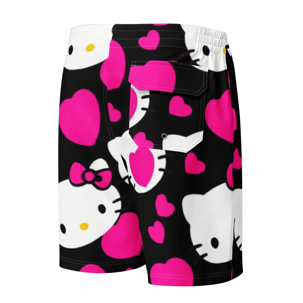 Neon Kitty Hearts on Men's Board Shorts — Back