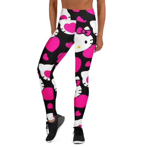 Neon Kitty Hearts on a Yoga Leggings