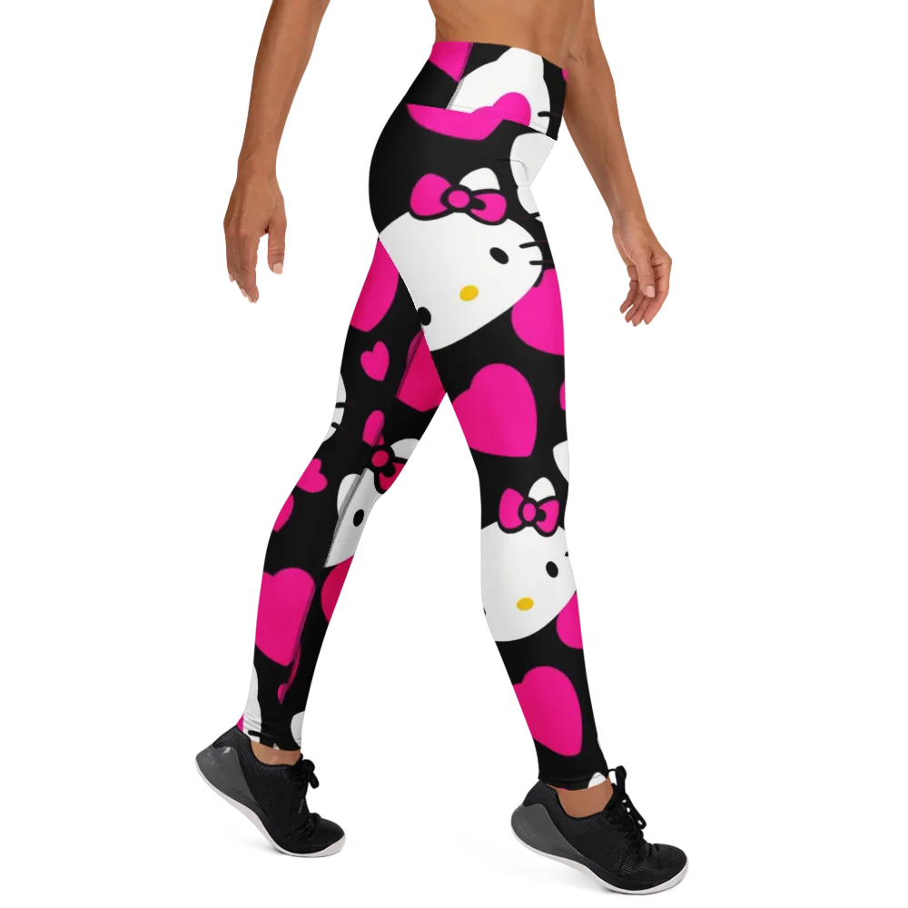 Neon Kitty Hearts on Yoga Leggings — Right