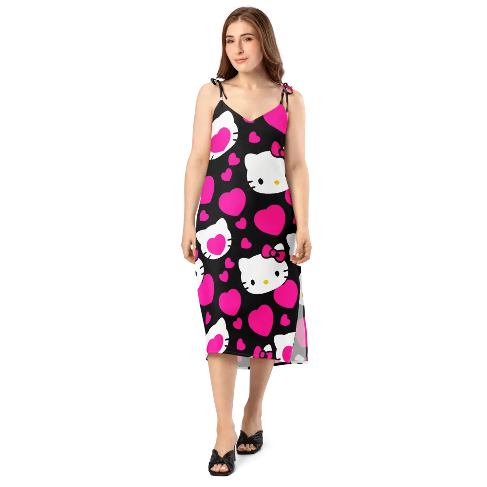 Neon Kitty Hearts on Slip Dress — Front