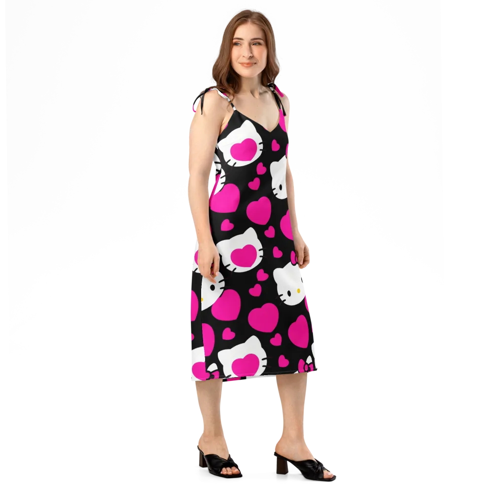 Neon Kitty Hearts on Slip Dress — Right Front