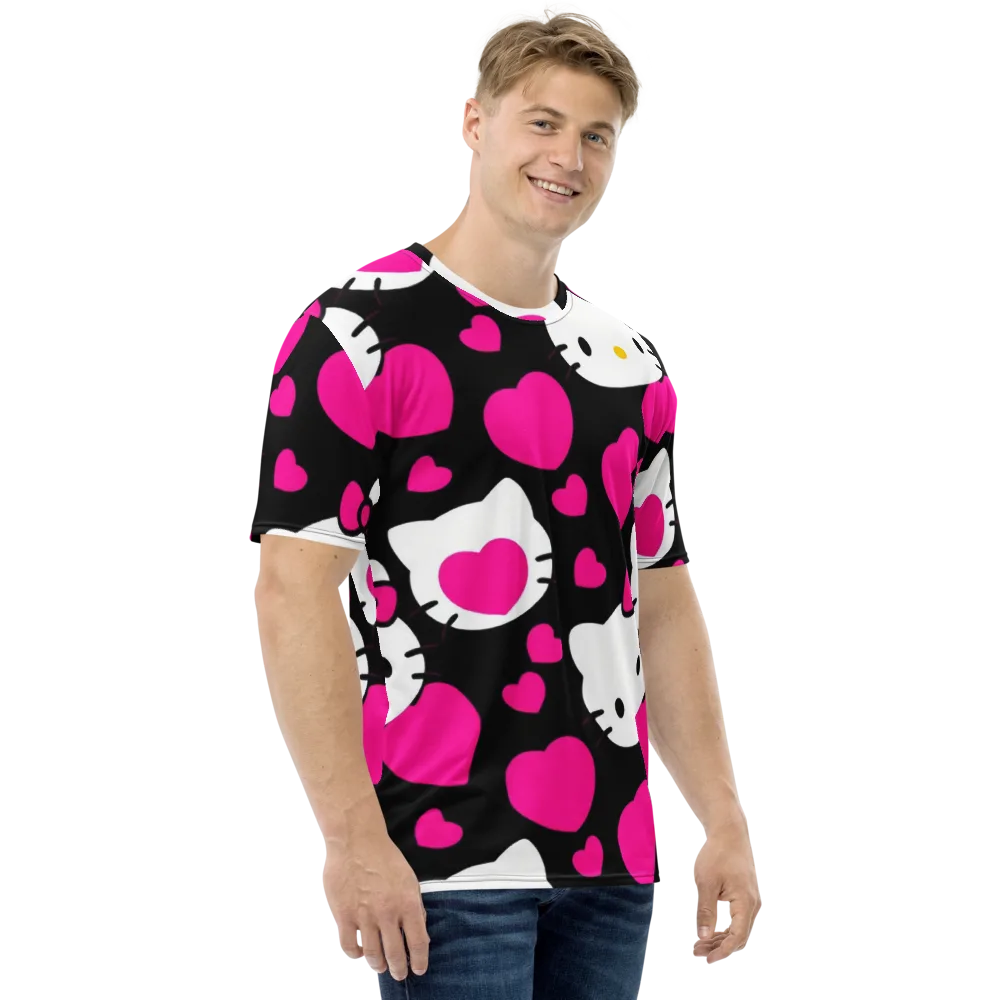 Neon Kitty Hearts on Men's Crew Neck T-Shirt — Right