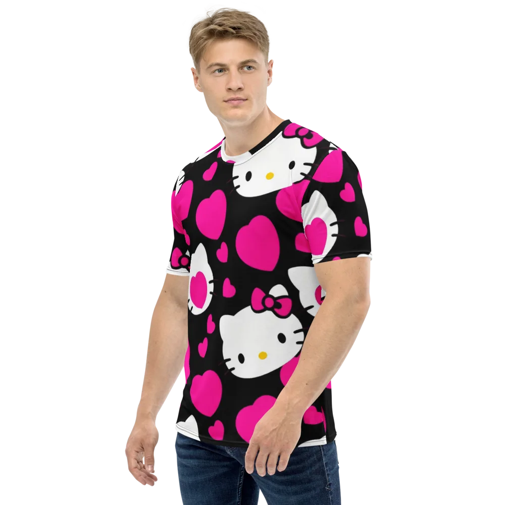 Neon Kitty Hearts on Men's Crew Neck T-Shirt — Left