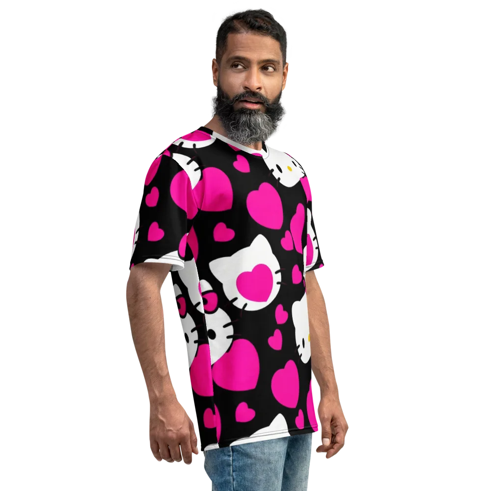 Neon Kitty Hearts on Men's Crew Neck T-Shirt — Right