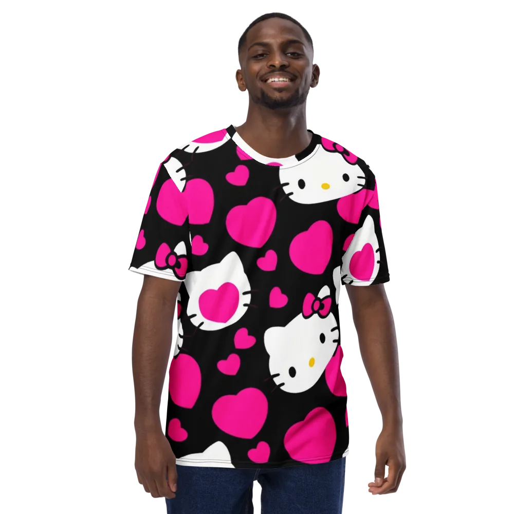 Neon Kitty Hearts on Men's Crew Neck T-Shirt — Front