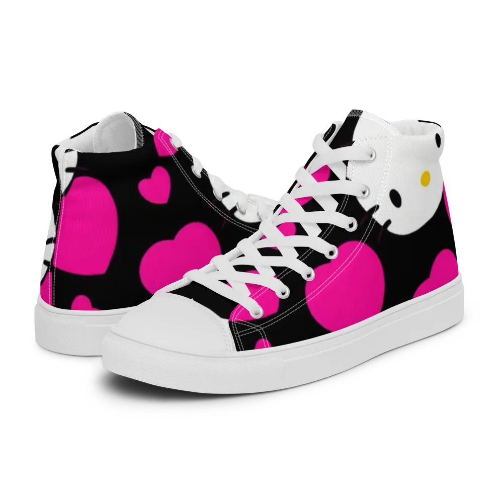 Neon Kitty Hearts on Men's High Top Canvas Shoes — Left