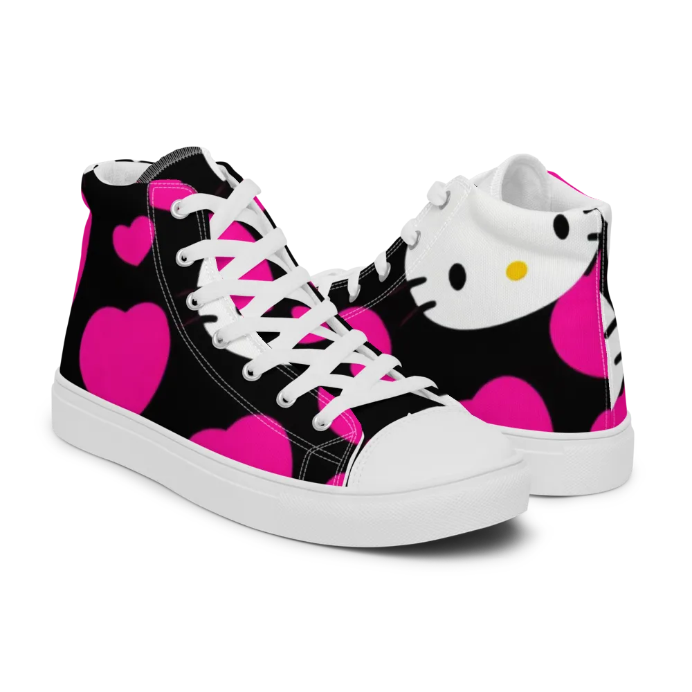 Neon Kitty Hearts on Men's High Top Canvas Shoes — Right