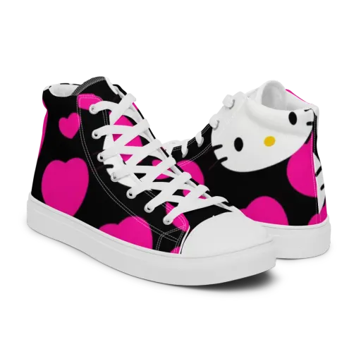 Neon Kitty Hearts on a Men's High Top Canvas Shoes