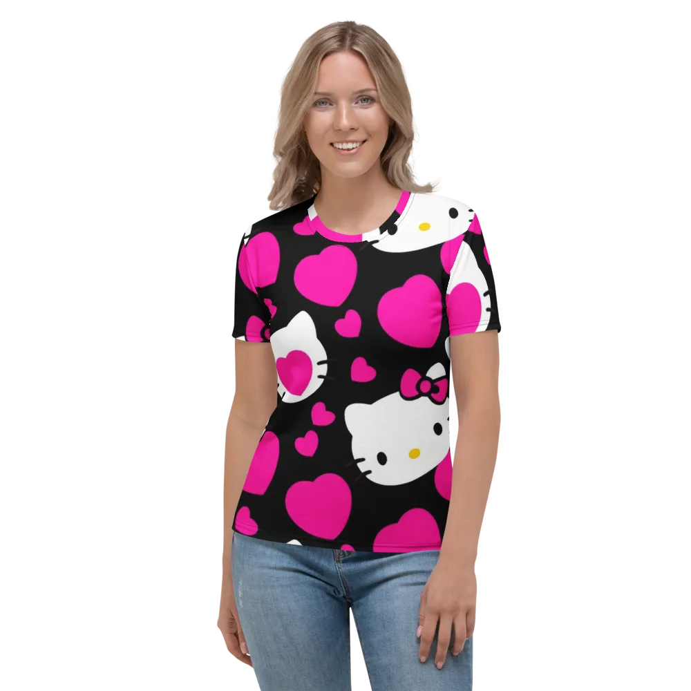 Neon Kitty Hearts on Women's Crew Neck T-Shirt — Front
