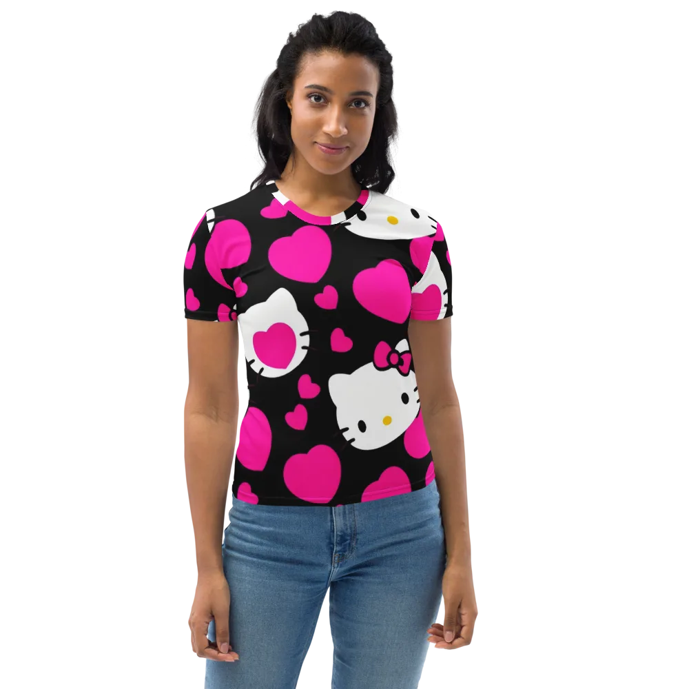 Neon Kitty Hearts on Women's Crew Neck T-Shirt — Front