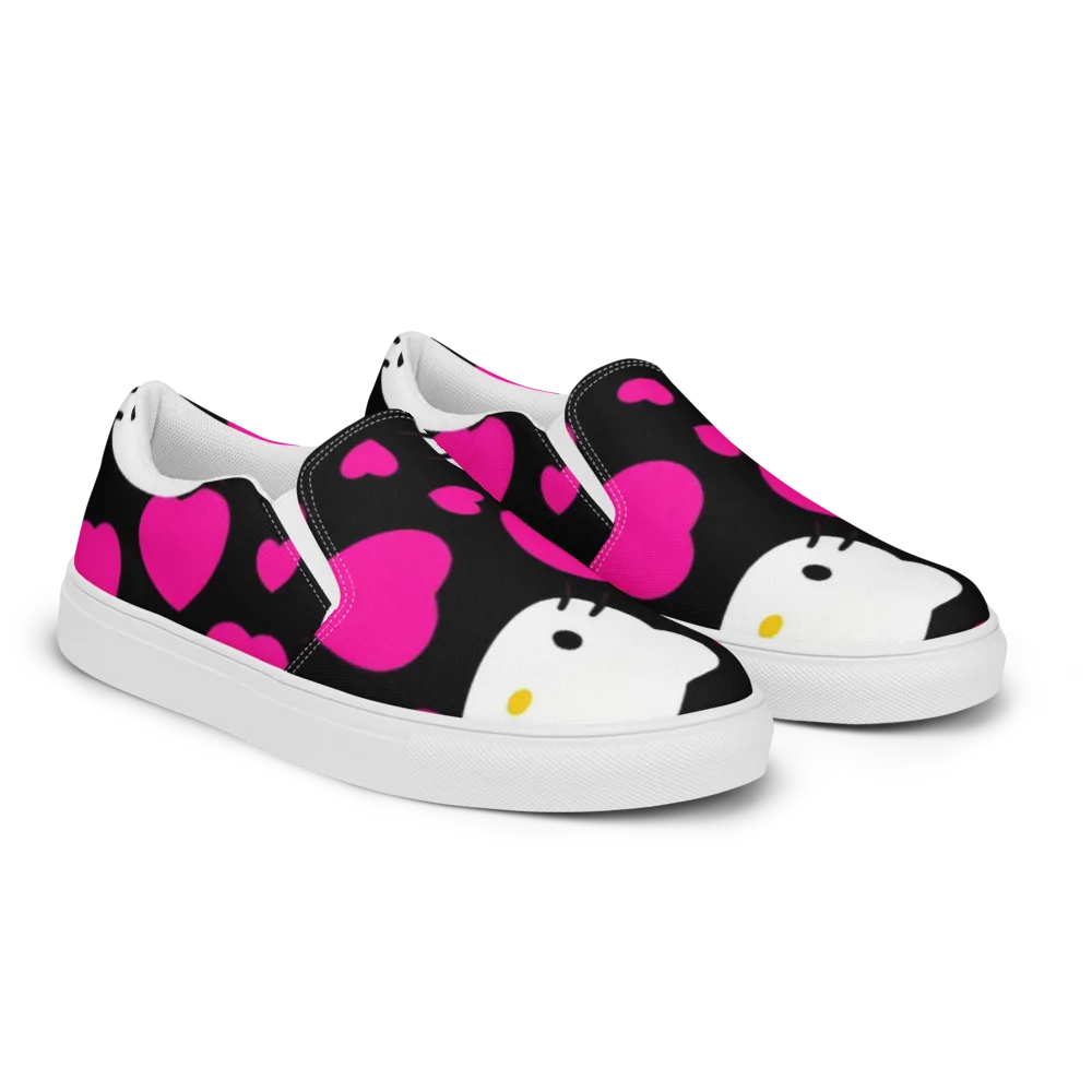 Neon Kitty Hearts on Men's Slip-On Canvas Shoes — Right Front