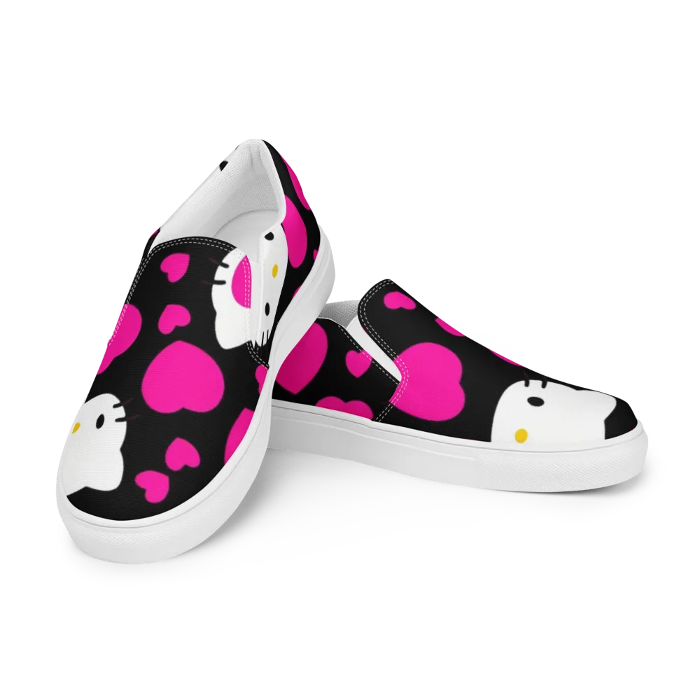 Neon Kitty Hearts on Men's Slip-On Canvas Shoes — Left Front