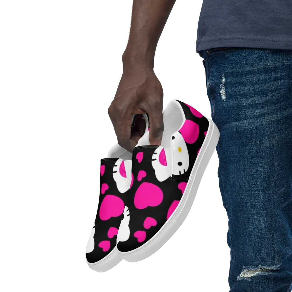 Neon Kitty Hearts on Men's Slip-On Canvas Shoes — Left Front