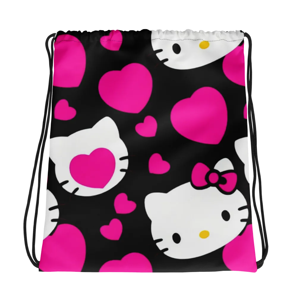 Neon Kitty Hearts on Drawstring Bag — Photo