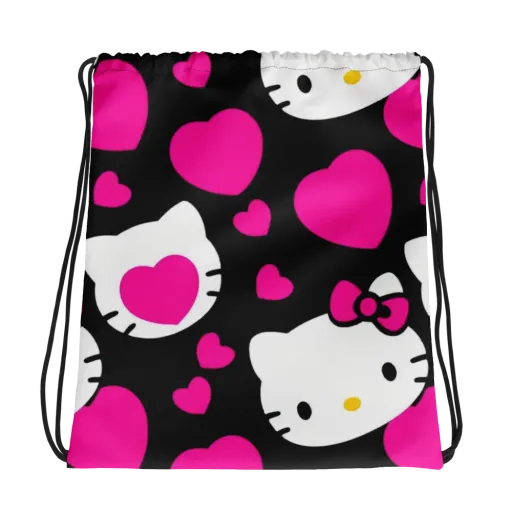 Neon Kitty Hearts on a Drawstring Bag