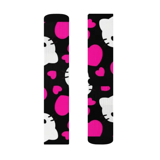 Neon Kitty Hearts on a Socks