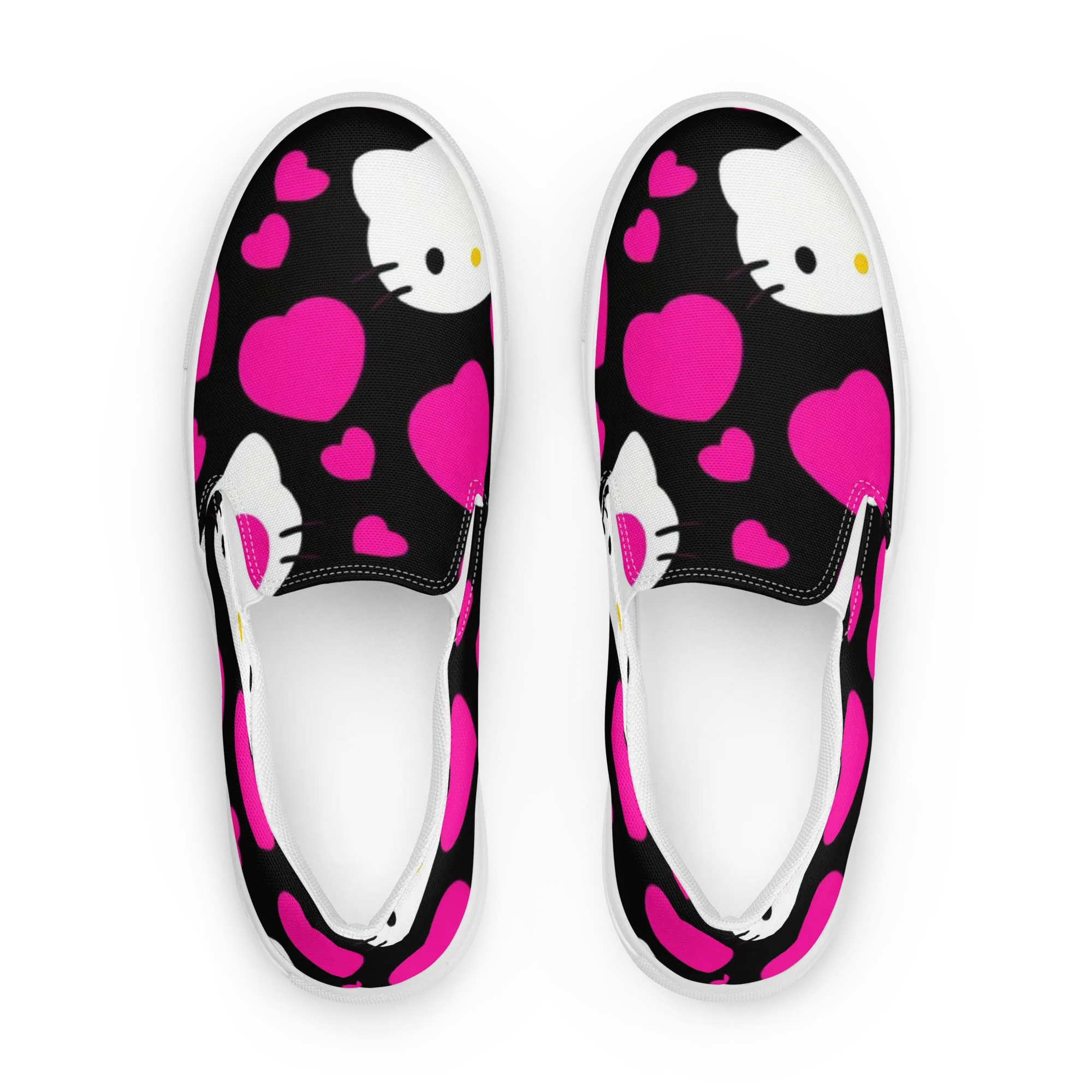 Neon Kitty Hearts on Women's Slip-On Canvas Shoes — Front