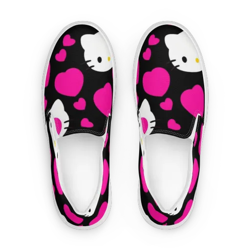 Neon Kitty Hearts on a Women's Slip-On Canvas Shoes