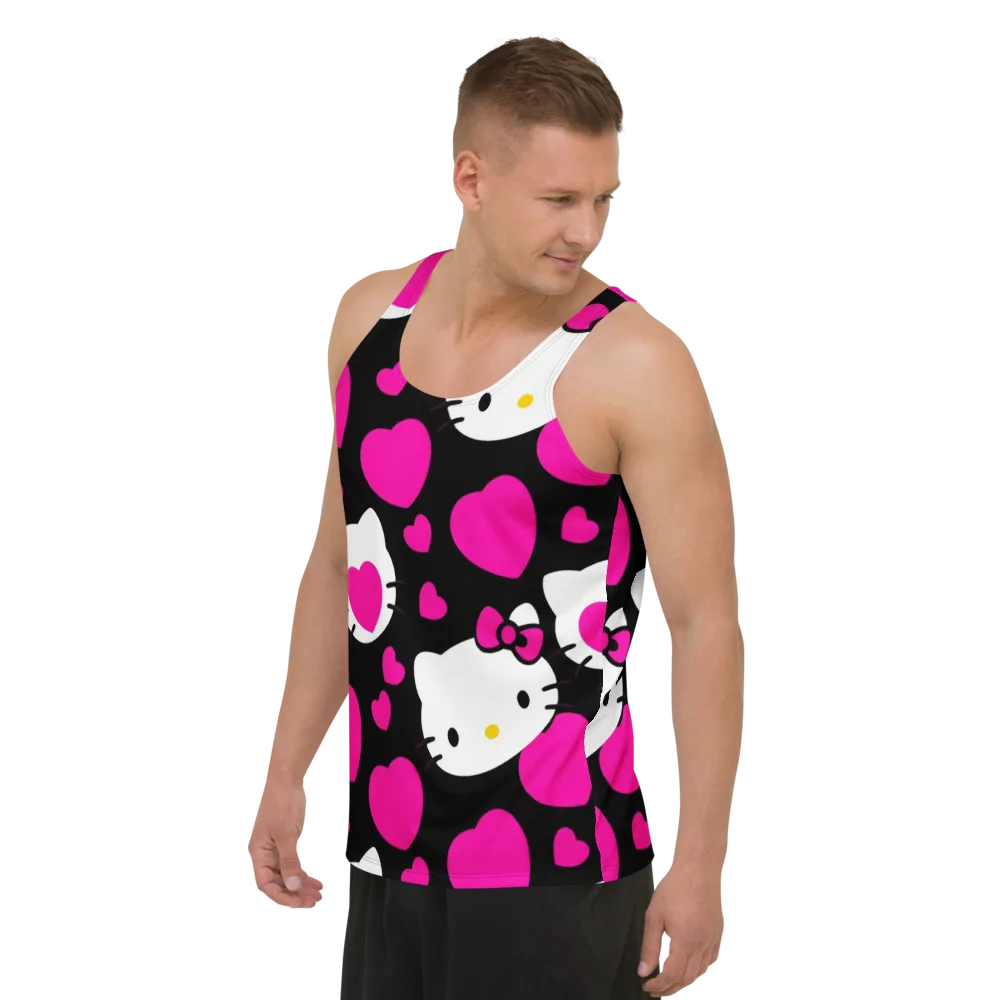 Neon Kitty Hearts on Men's Tank Top — Left Front