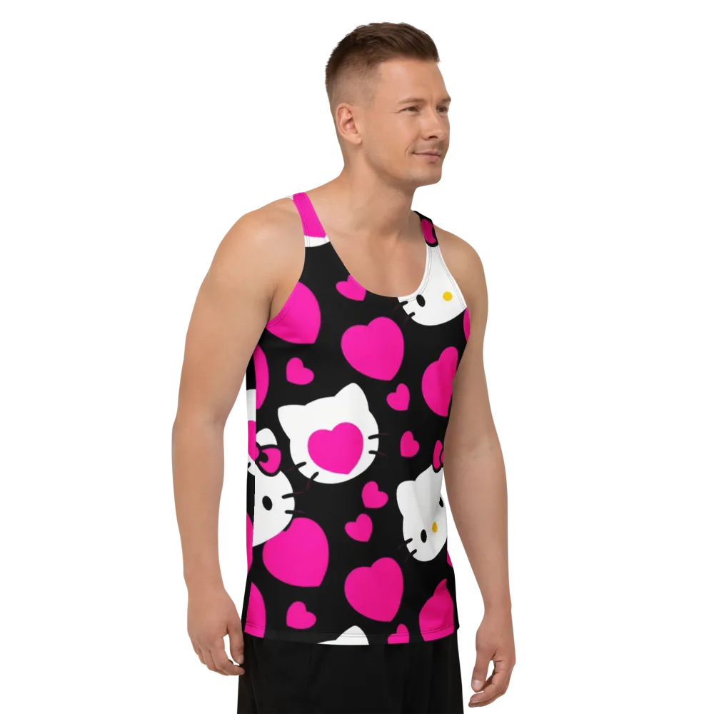 Neon Kitty Hearts on Men's Tank Top — Right Front
