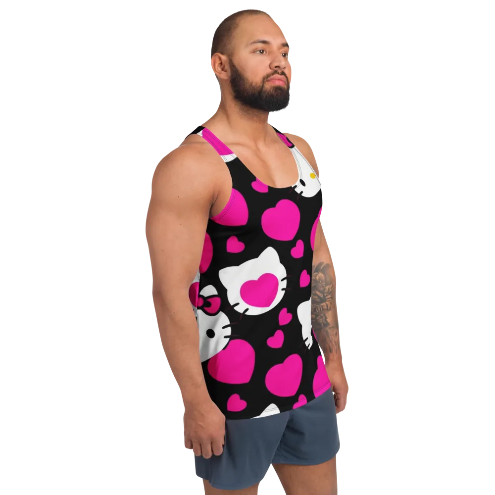 Neon Kitty Hearts on Men's Tank Top — Right Front