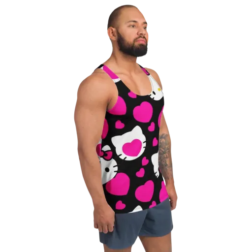 Neon Kitty Hearts on a Men's Tank Top