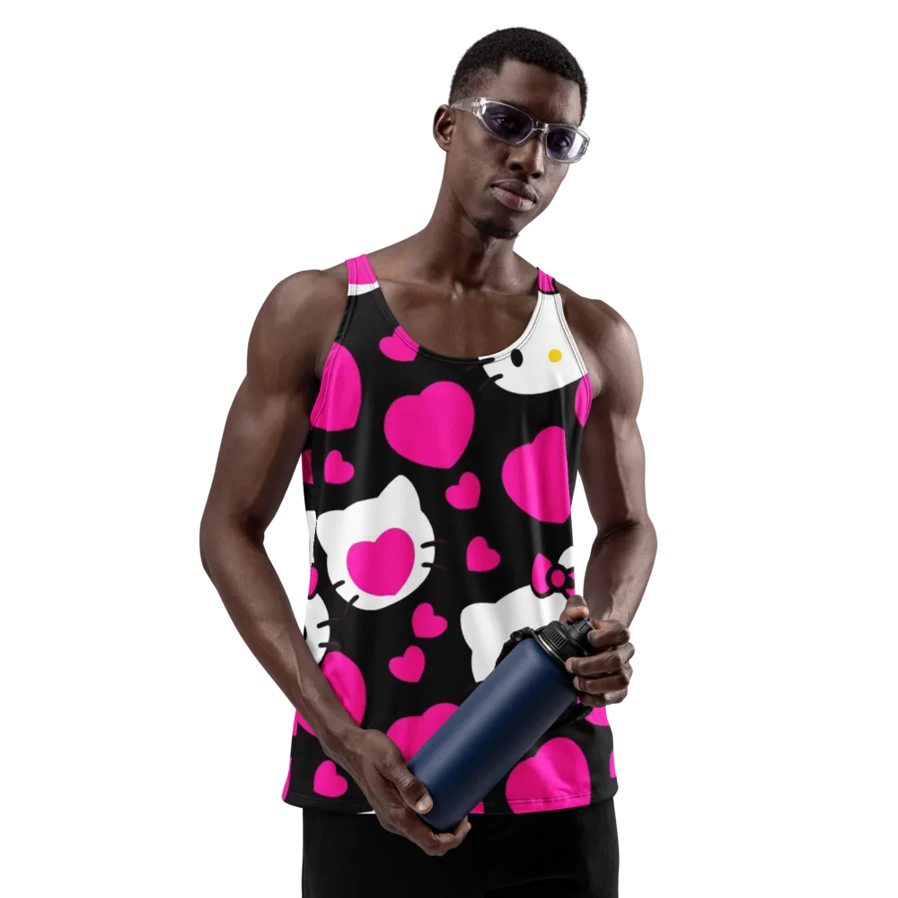 Neon Kitty Hearts on Men's Tank Top — Front