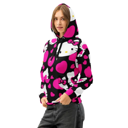 Neon Kitty Hearts on a Cotton Hoodie