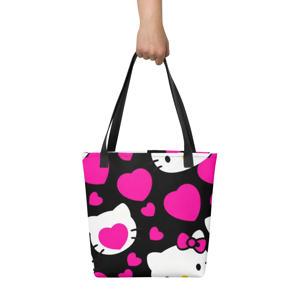 Neon Kitty Hearts on Tote Bag — Front