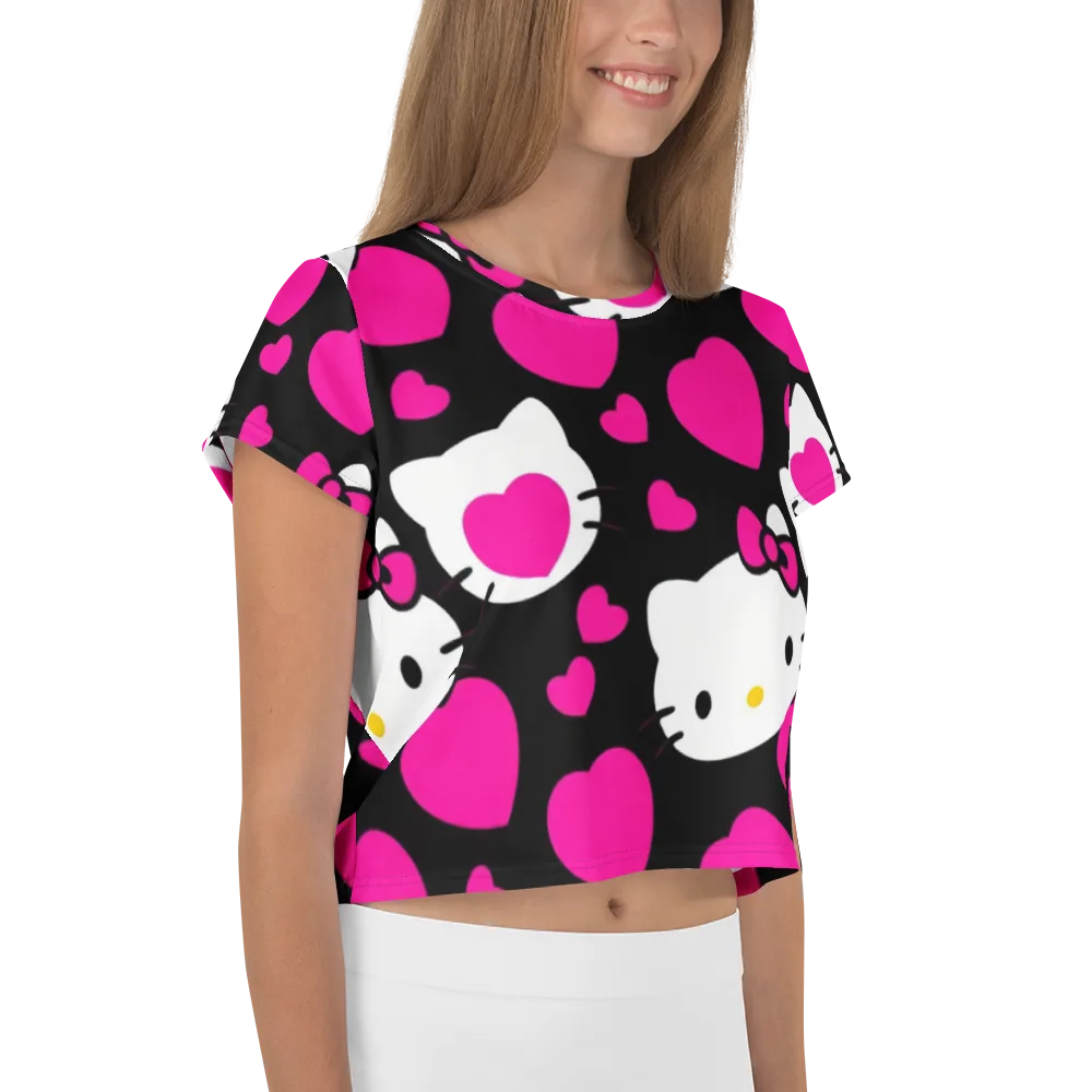 Neon Kitty Hearts on Crop Tee — Right