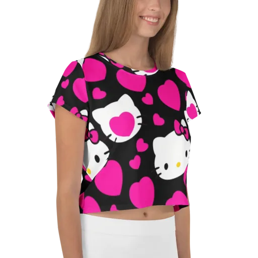 Neon Kitty Hearts on a Crop Tee