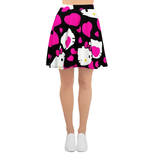 Neon Kitty Hearts on a Skater Skirt