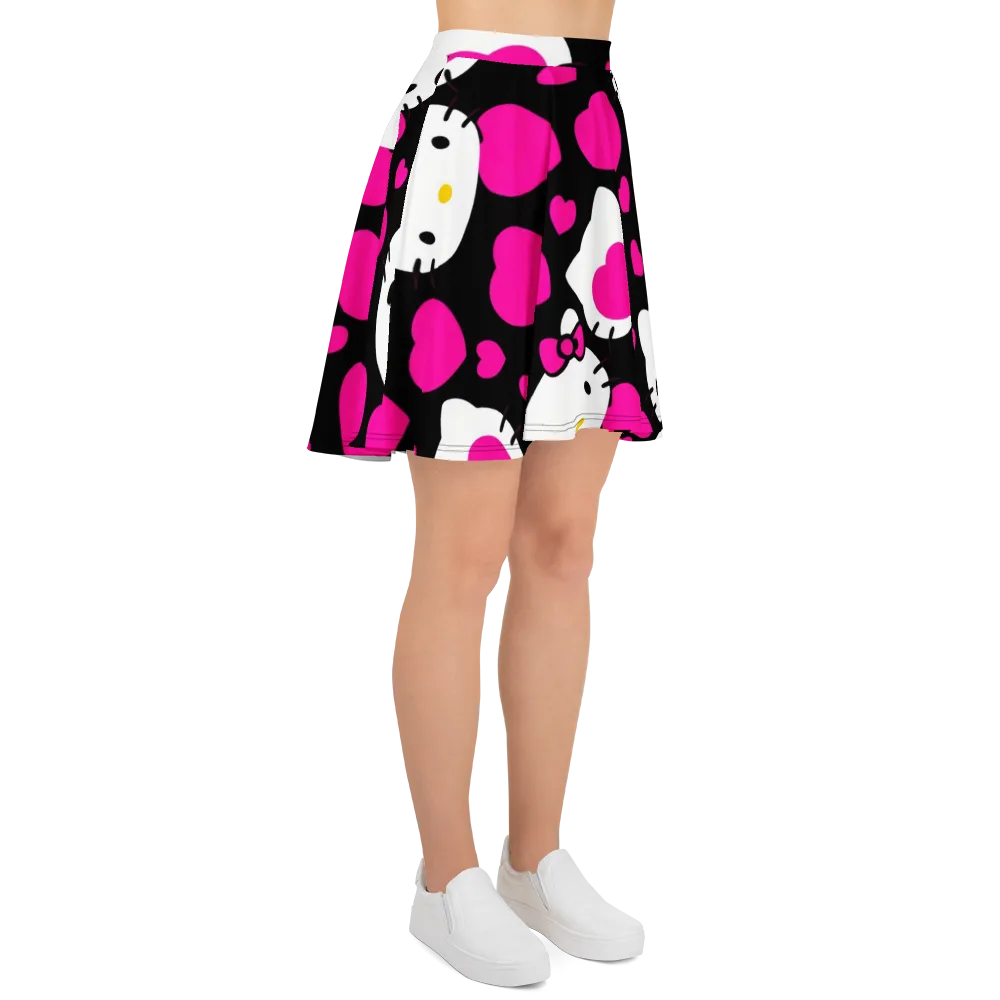Neon Kitty Hearts on Skater Skirt — Right
