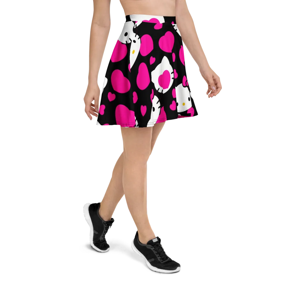 Neon Kitty Hearts on Skater Skirt — Right