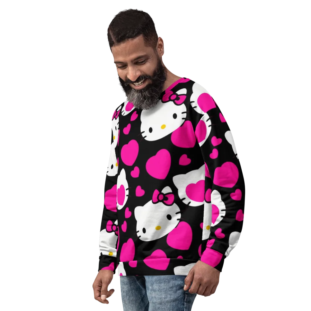 Neon Kitty Hearts on Sweatshirt — Left Front