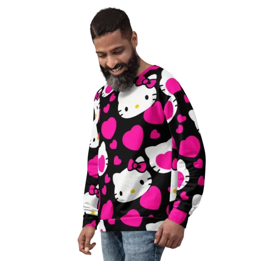 Neon Kitty Hearts on a Sweatshirt