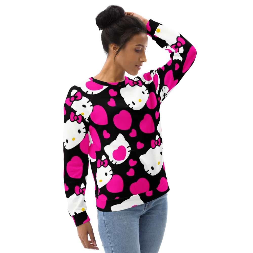 Neon Kitty Hearts on Sweatshirt — Right Front