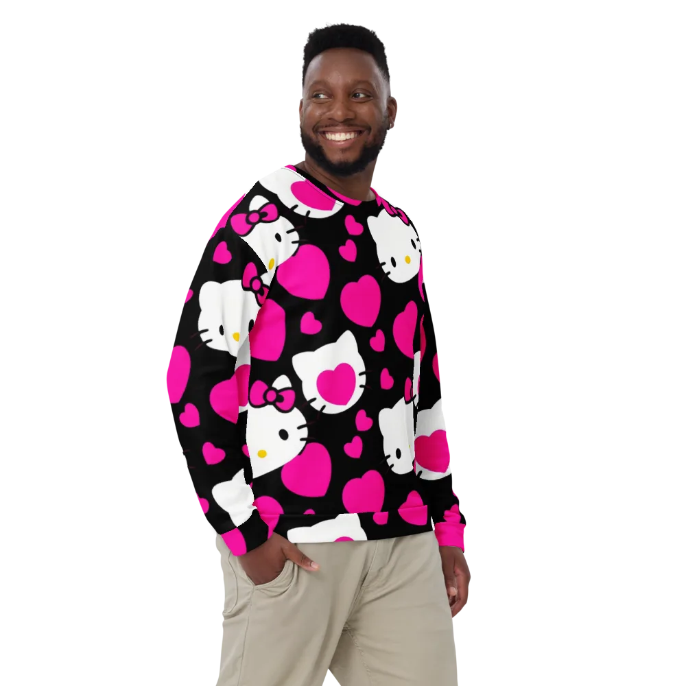 Neon Kitty Hearts on Sweatshirt — Front